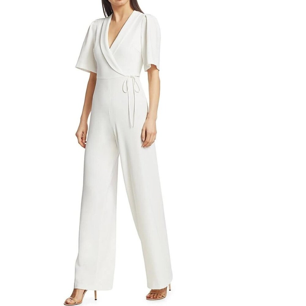 NWT Alice + Olivia Luana Faux-Wrap Wide Leg  Jumpsuit White sz 4 $395 New Pants